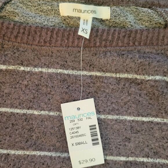 NWT MAURICE'S HAVEN COZY KNIT PURPLE STRIPED CREW NECK SWEATSHIRT SZ.XS - Picture 3 of 5